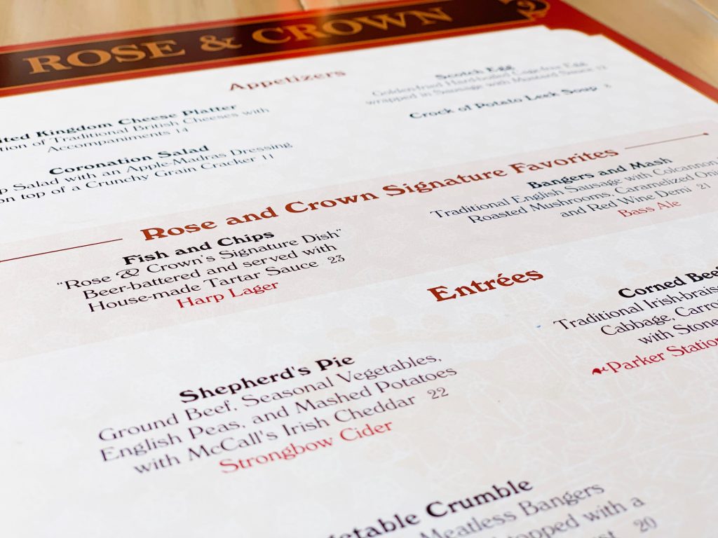 Rose And Crown Menu is the best dining at Epcot