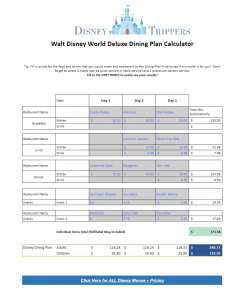 Easy And Free Disney Dining Plan Calculator - Disney Trippers