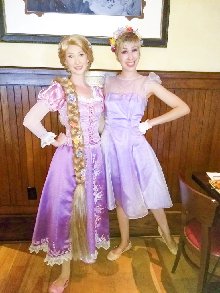 Rapunzel Disneybound outfit with character at Disney World