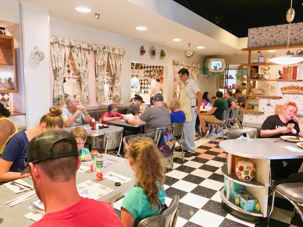 Inside the 1950s themed restaurant, 50's Prime Time Cafe, one of the best restaurants in Hollywood Studios