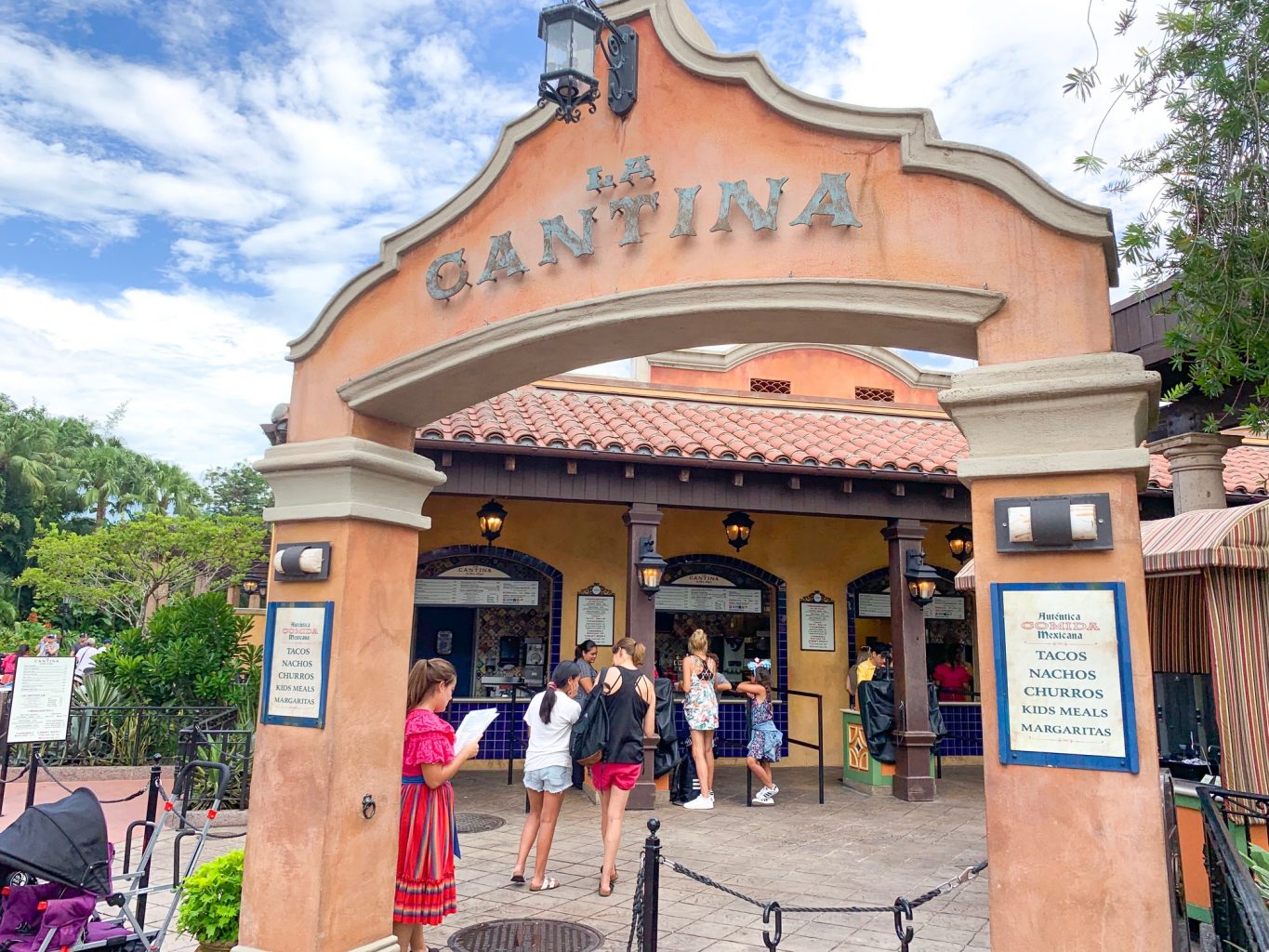 stone arch entryway to la cantina epcot quick service restaurant