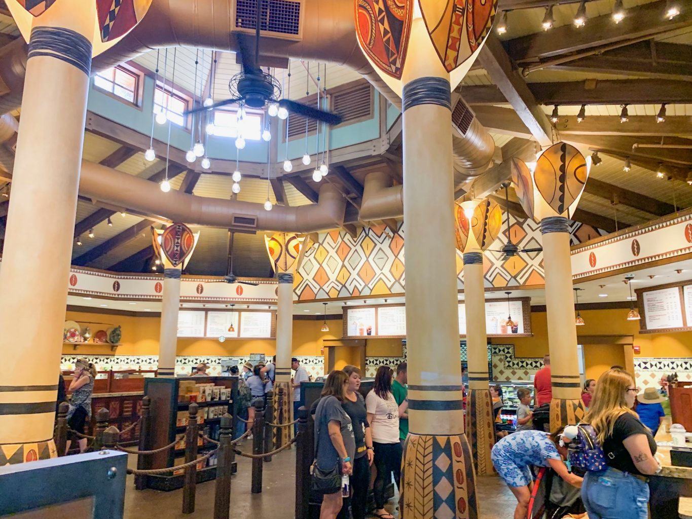 This African art-themed indoor ordering area gets overcrowded with towering poles and lots of people, not to mention expensive coffee! Creature comforts is NOT one of the best Animal Kingdom restaurants to spend money at!  