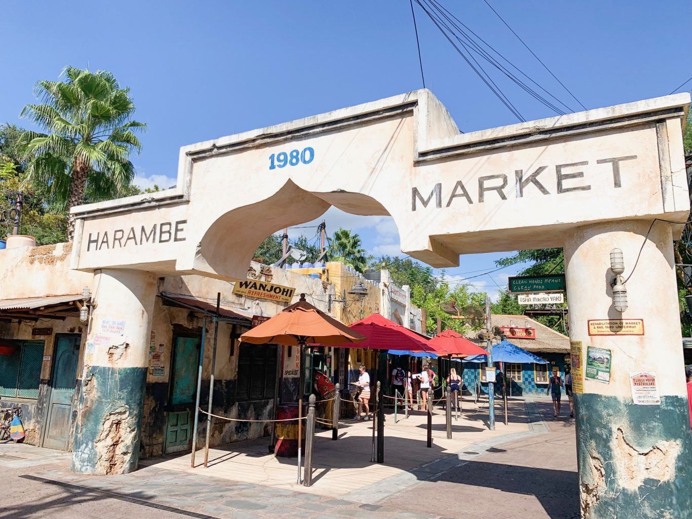 The battered, worn down walk way of Harambe Market features a quick little stop of Wanjohi Refreshments, which is one of the best Animal Kingdom restaurants for drinks!