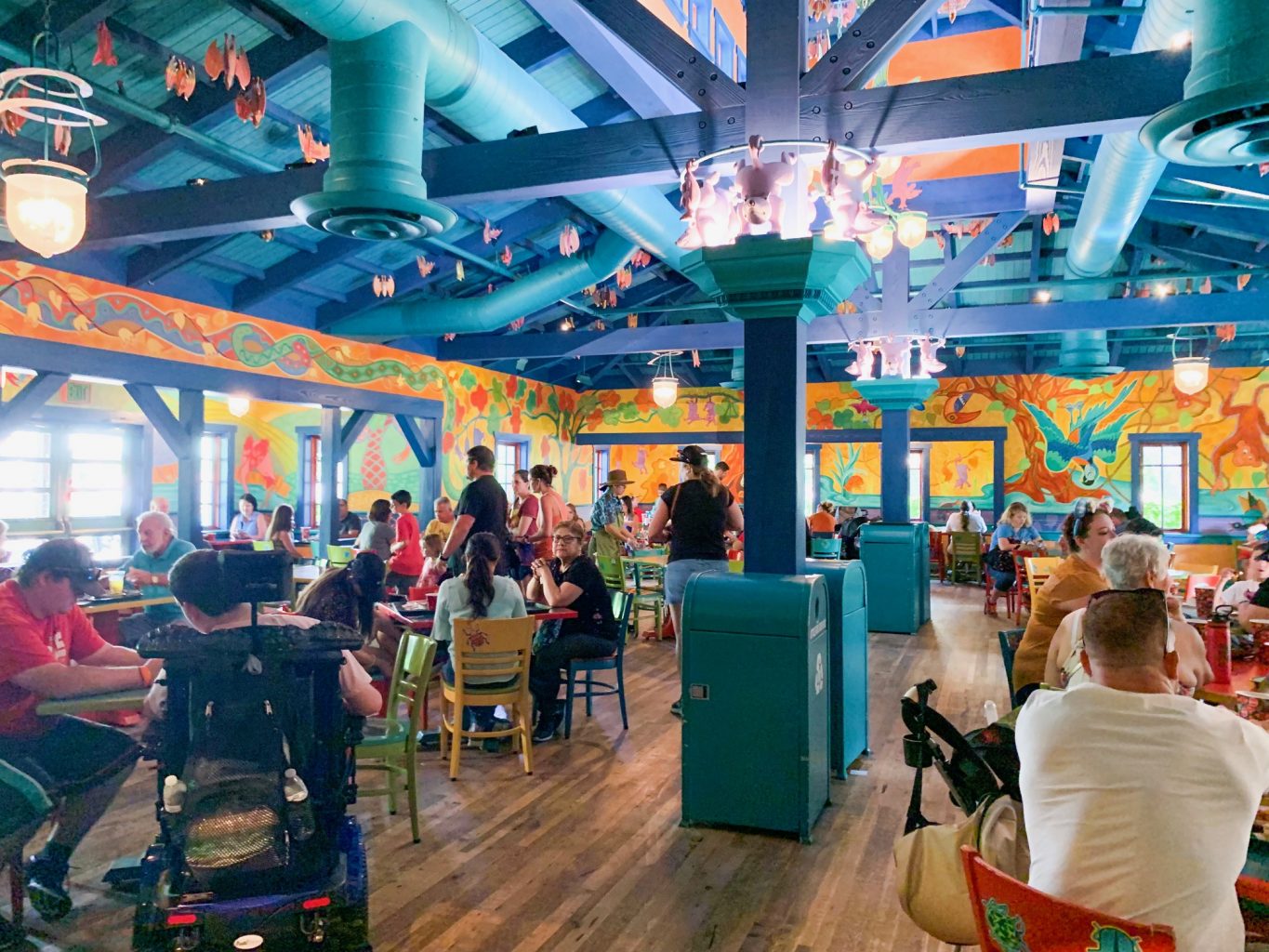 The brightly colored interior of Pizzafari screams family friendly with lots of blues and oranges, but it is not one of the best Animal Kingdom restaurants because it literally serves such bland foods. 