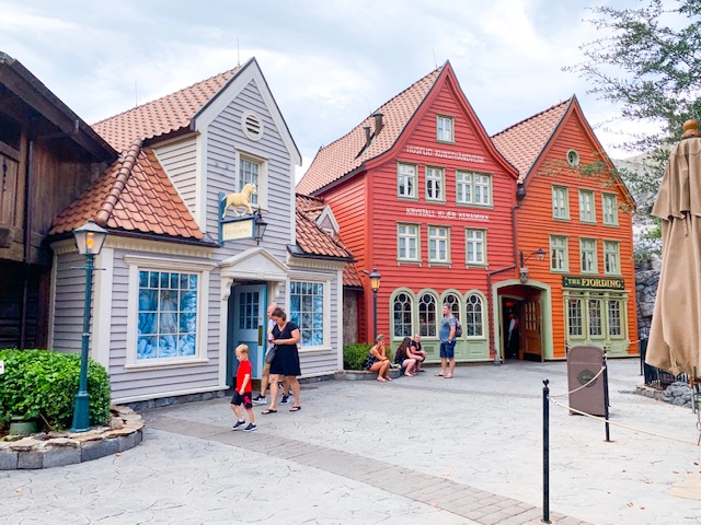 Countries in Epcot Norway Pavilion of house fronts from Norwegian village