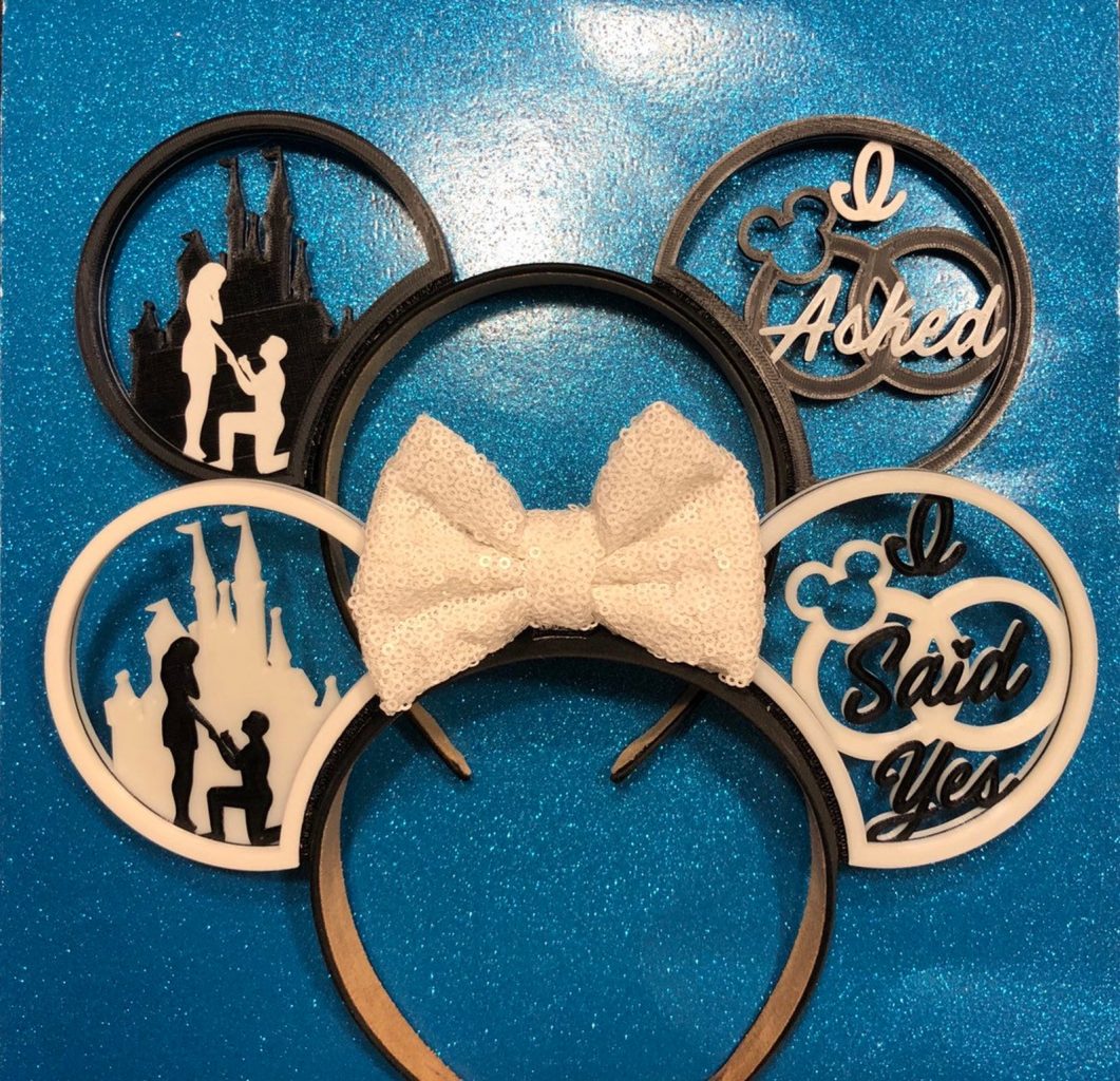 Matching set of 3D-printed Disney Engagement Ear Headbands