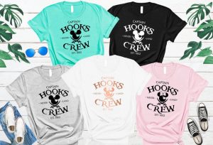 five shirts that read "Captain Hook's Crew"
