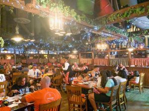 Italian cafe inspired decor with twinkling lights Disney restaurants