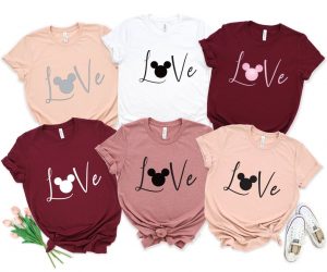 six shirts that say "love" with Mickey ears to replace to "o"