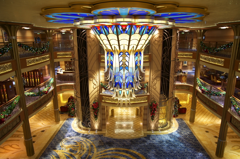 Disney cruise atrium and chandelier