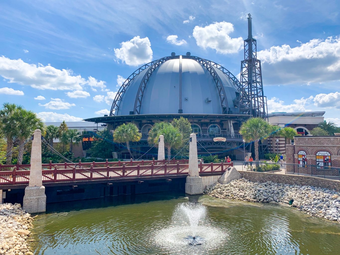 metal dome near a manmade water feature planet hollywood restaurant