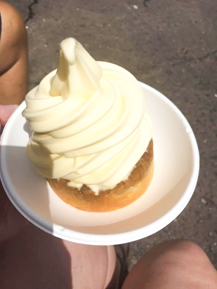 Pineapple upside down cake with dole whip on top