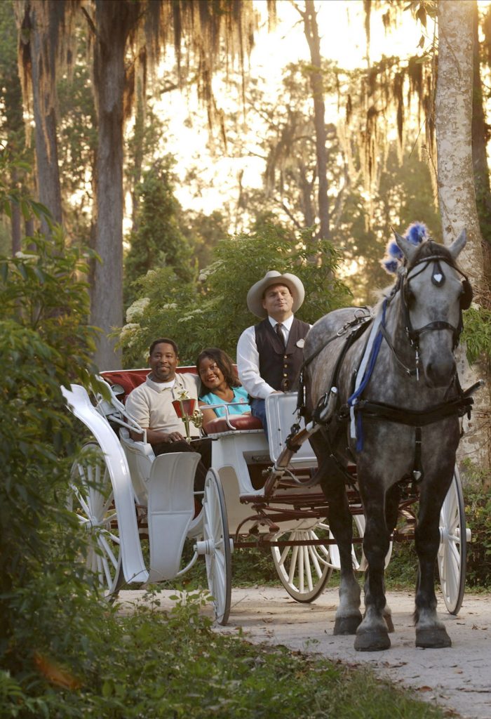 Photo of couple on carriage ride, an excellent Disney honeymoon activity