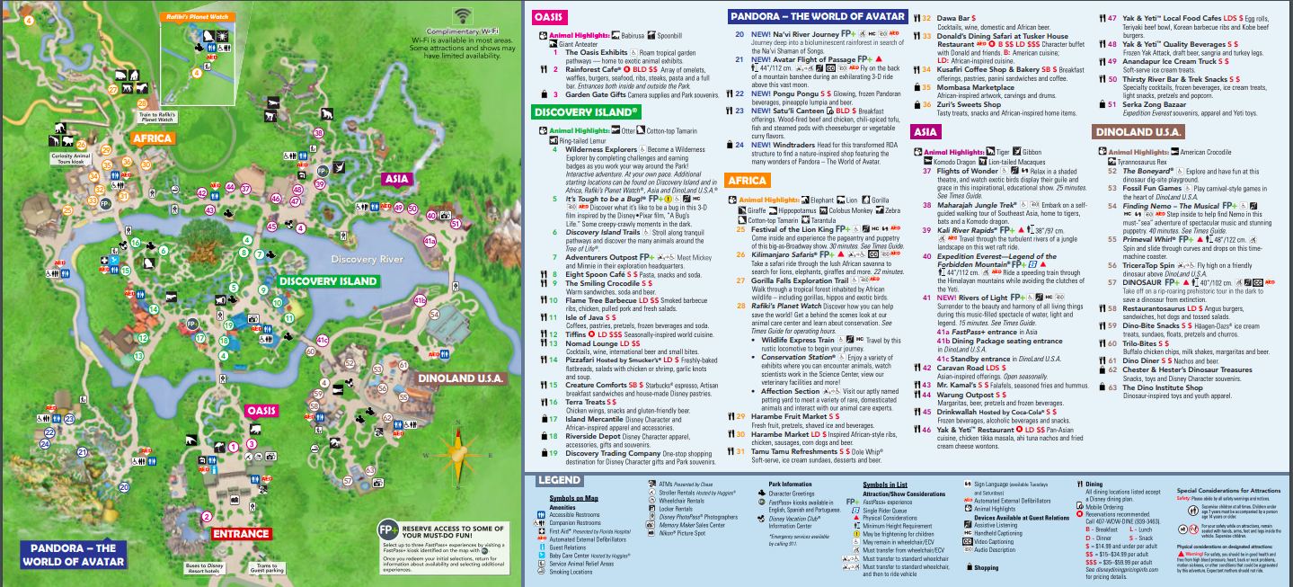 official Animal Kingdom map and key for it 