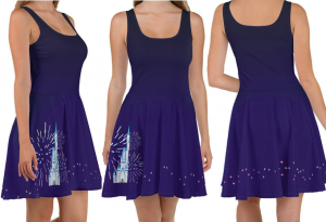 three views of dark blue Magic Kingdom inspired dress
