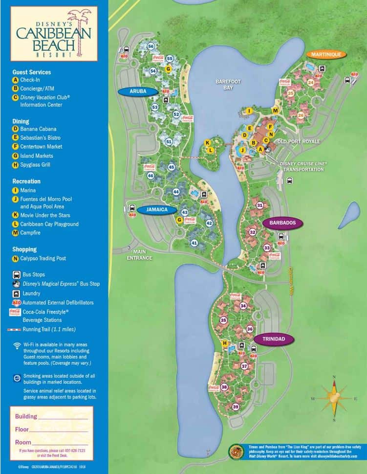 Map Of Disney's Caribbean Beach Resort hotel