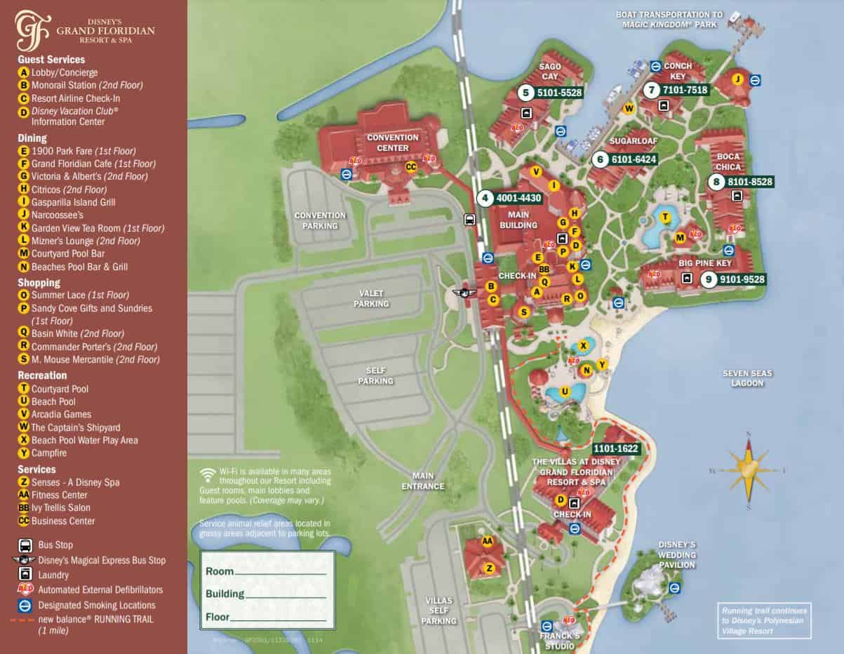 Map Of Disney's Grand Floridian hotel resort