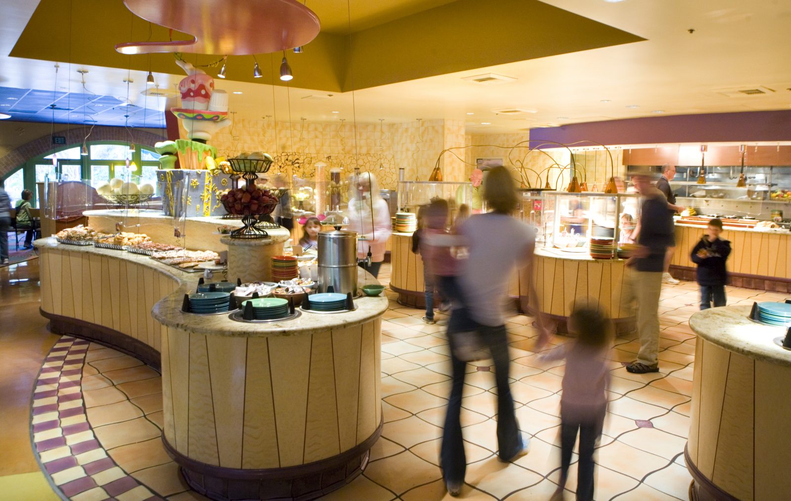 A shot of people at the buffet in Goofy's Kitchen, one of the best Disneyland restaurants in Disneyland California