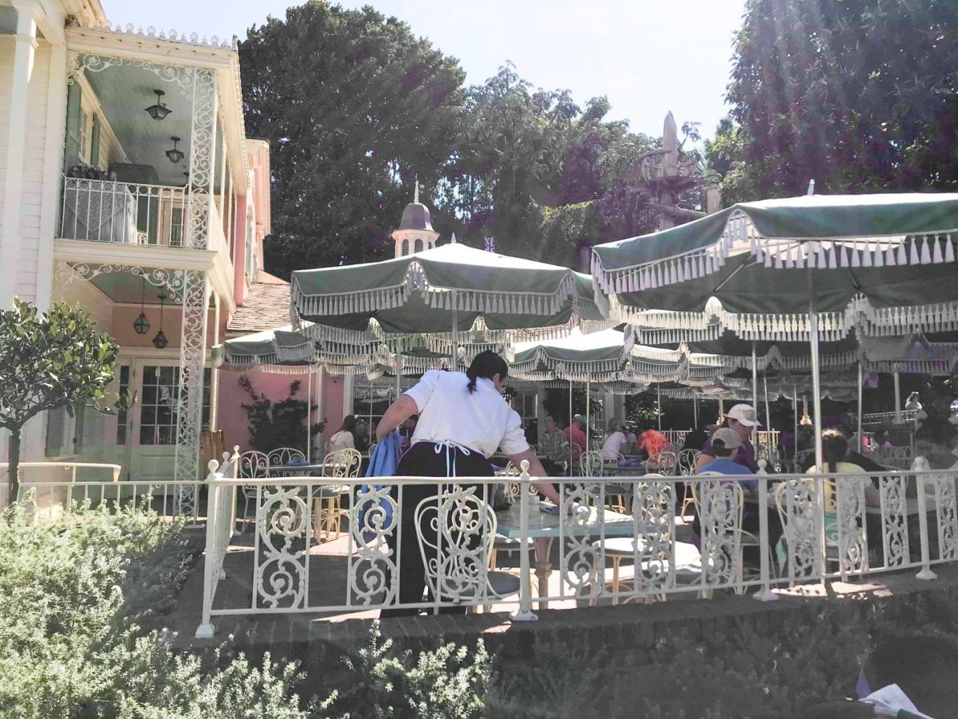 The veranda of River Belle Terrace, one the best Disneyland Restaurants