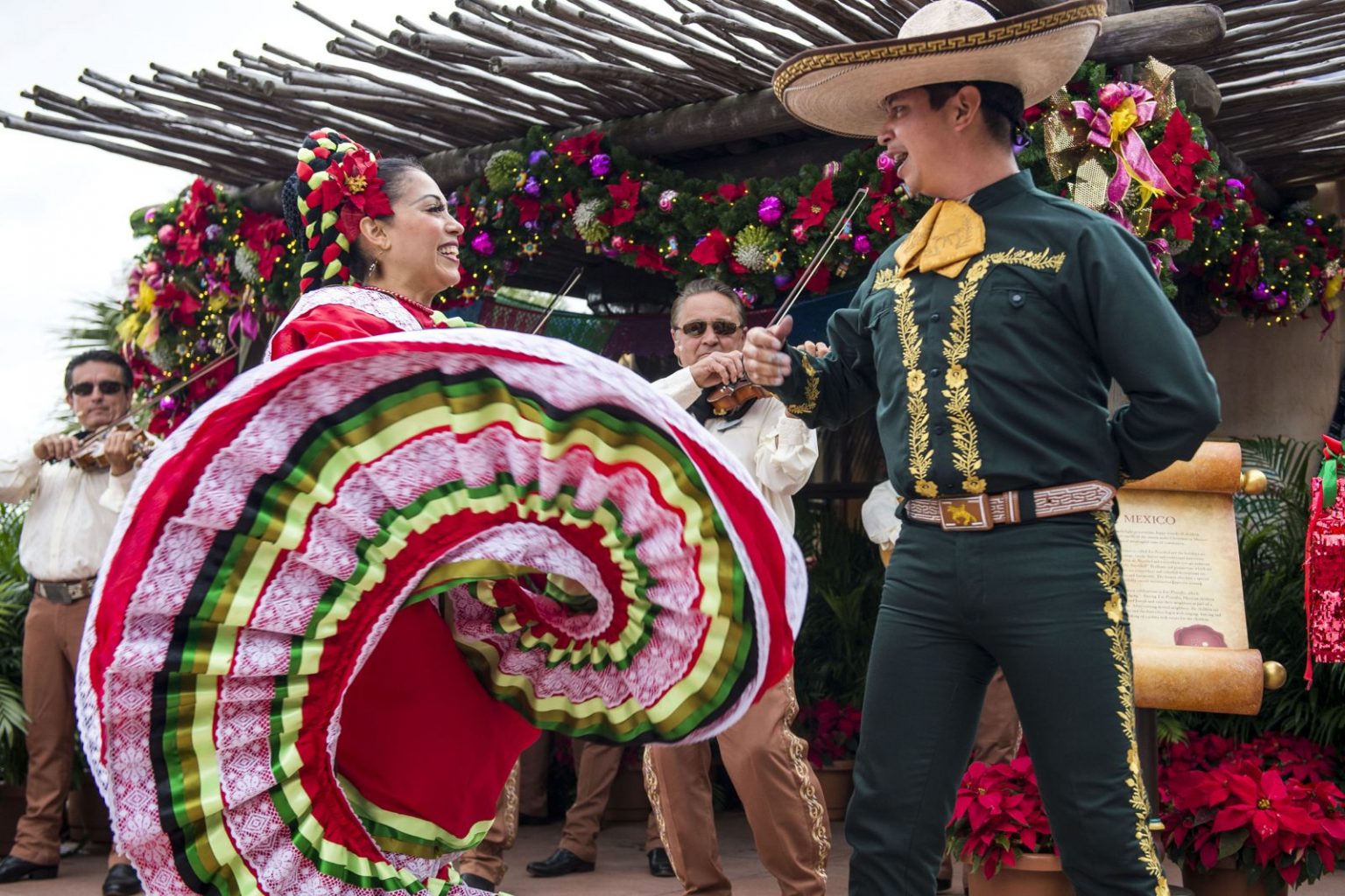 Storytellers and dancers in Mexico at Epcot during Christmas