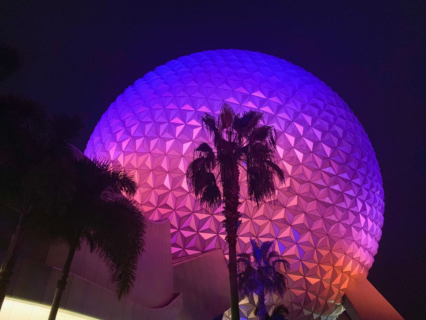 Epcot Spaceship Earth at night