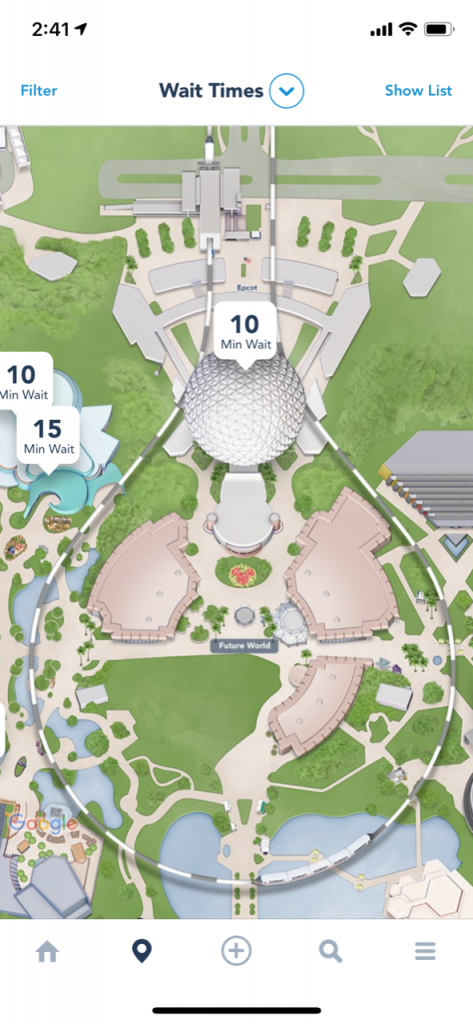Map of futureworld at Epcot in Disney World