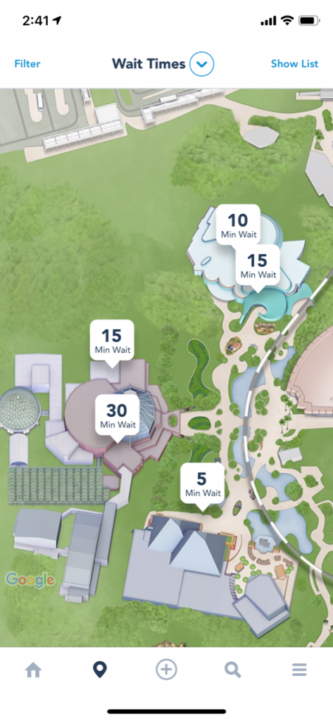 Epcot map showcasing Soarin 