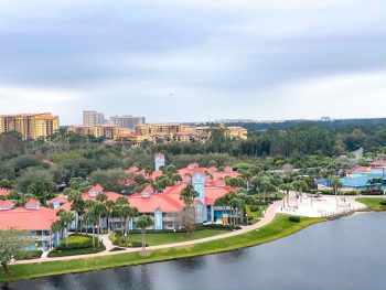 caribbean beach hotel and lake from above disney moderate resort