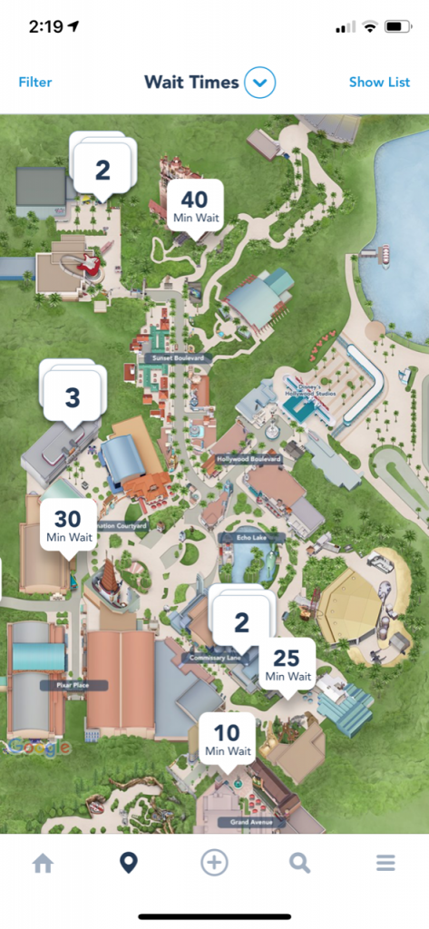 overview map of Hollywood Studios from My Disney Experience