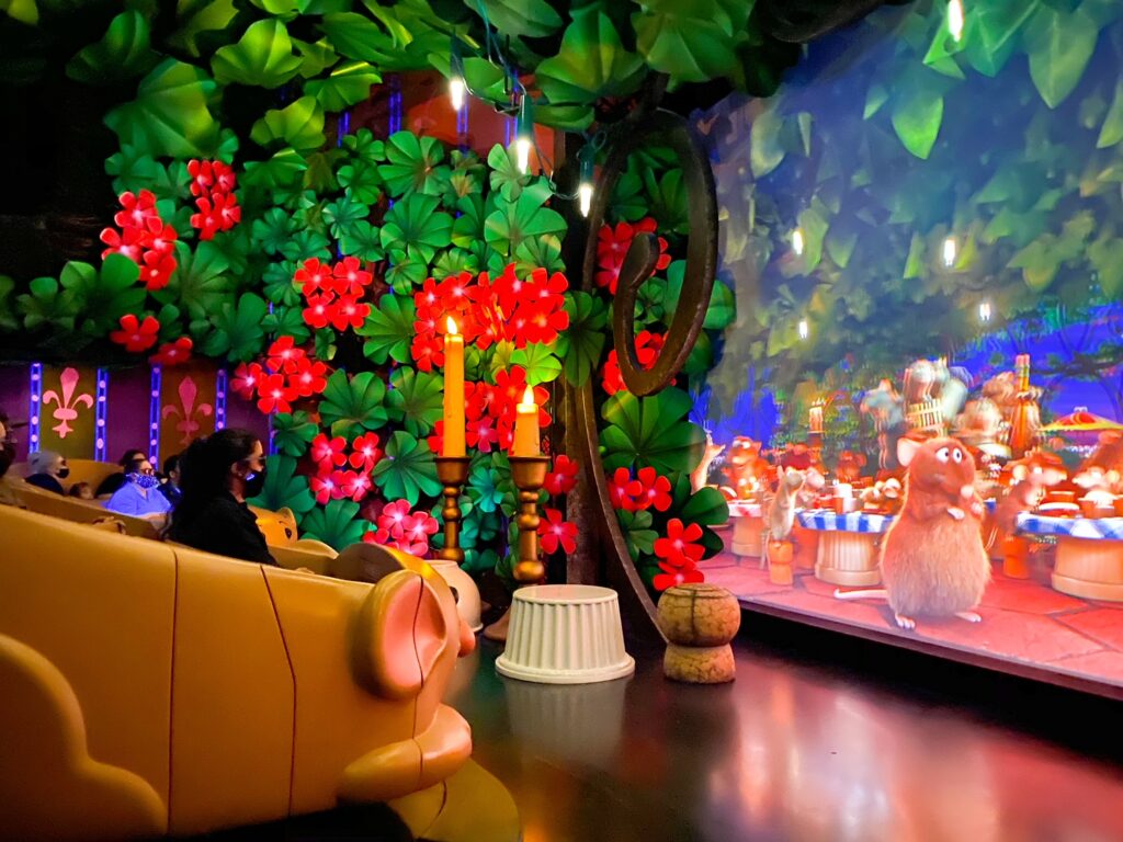 Inside one of the Disney World rides, Ratatouille. 