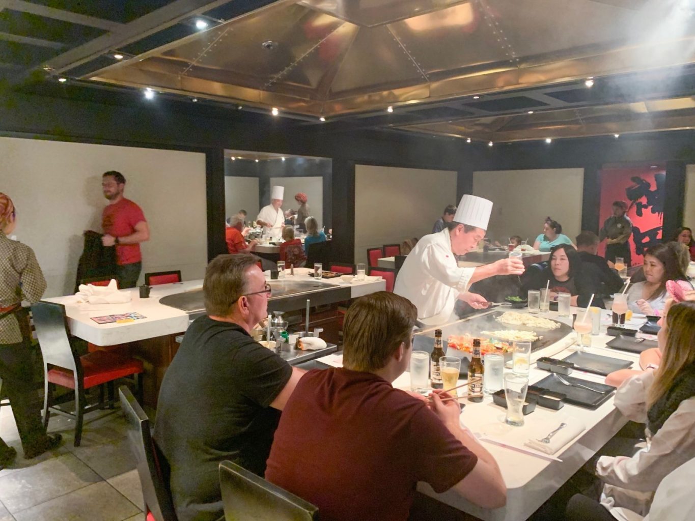 main dining room with hibachi tables at teppan edo epcot