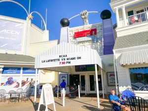 white awning in front of ESPN club announcing game between LA Lafayette and Miami OH