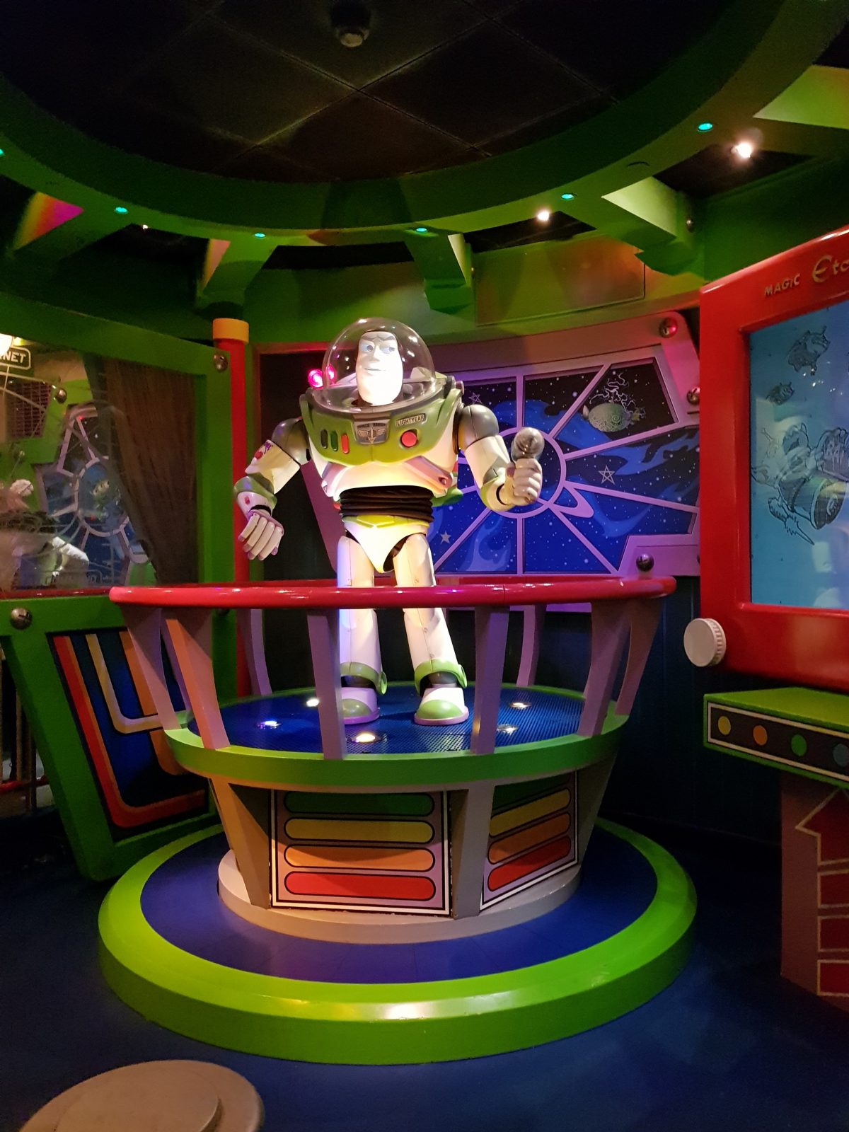 Buzz Lightyear giving the space cadets a briefing before the ride at Disneyland Paris