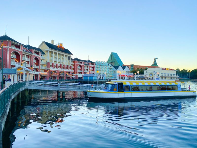 A photo of the ferry approaching the BoardWalk: Disney with toddlers can be a lot when trying to get them to Magic Kingdom, but they seem to love the ferry! 