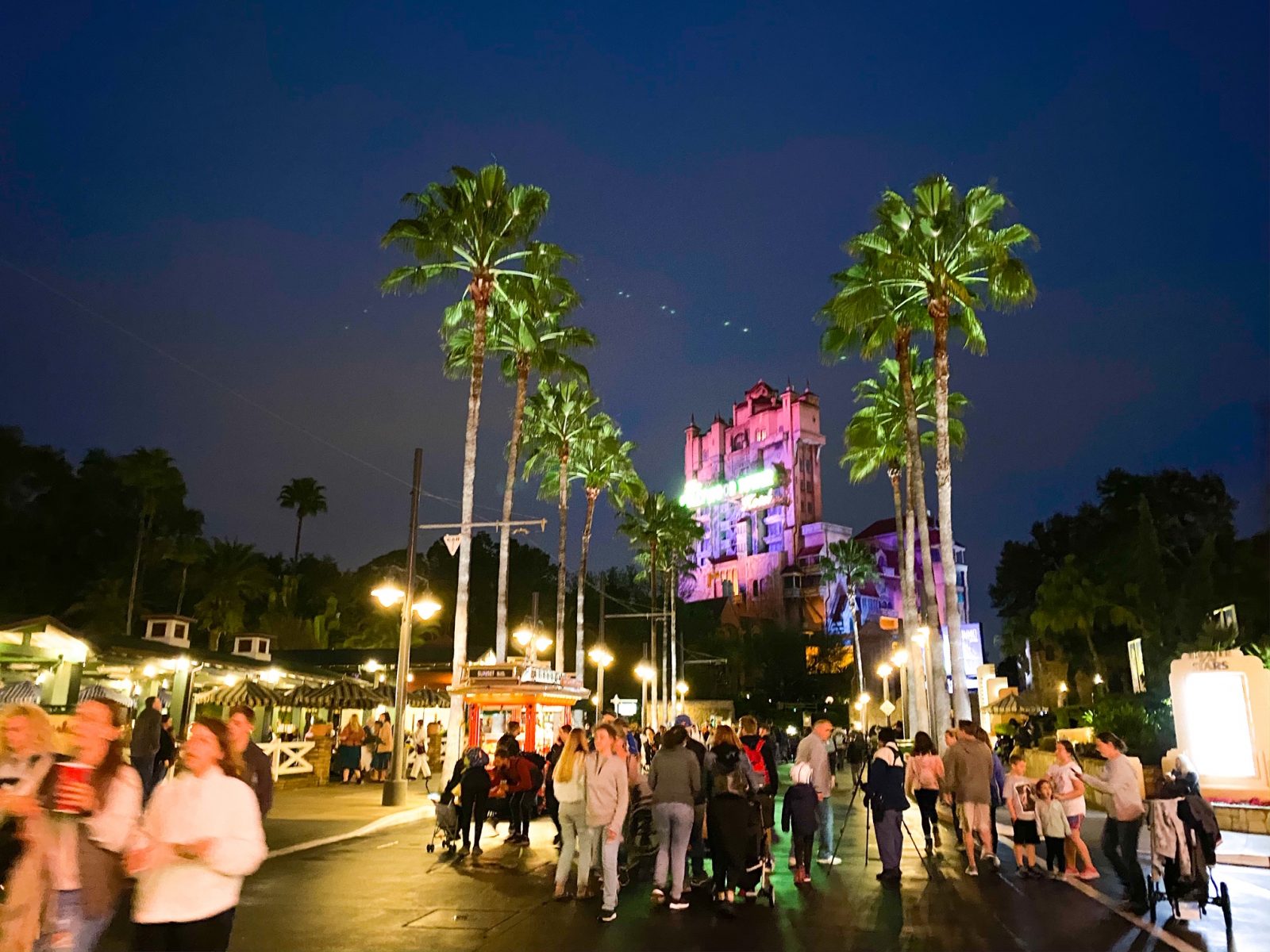 Night shot of Hollywood Tower of Terror at Disney World