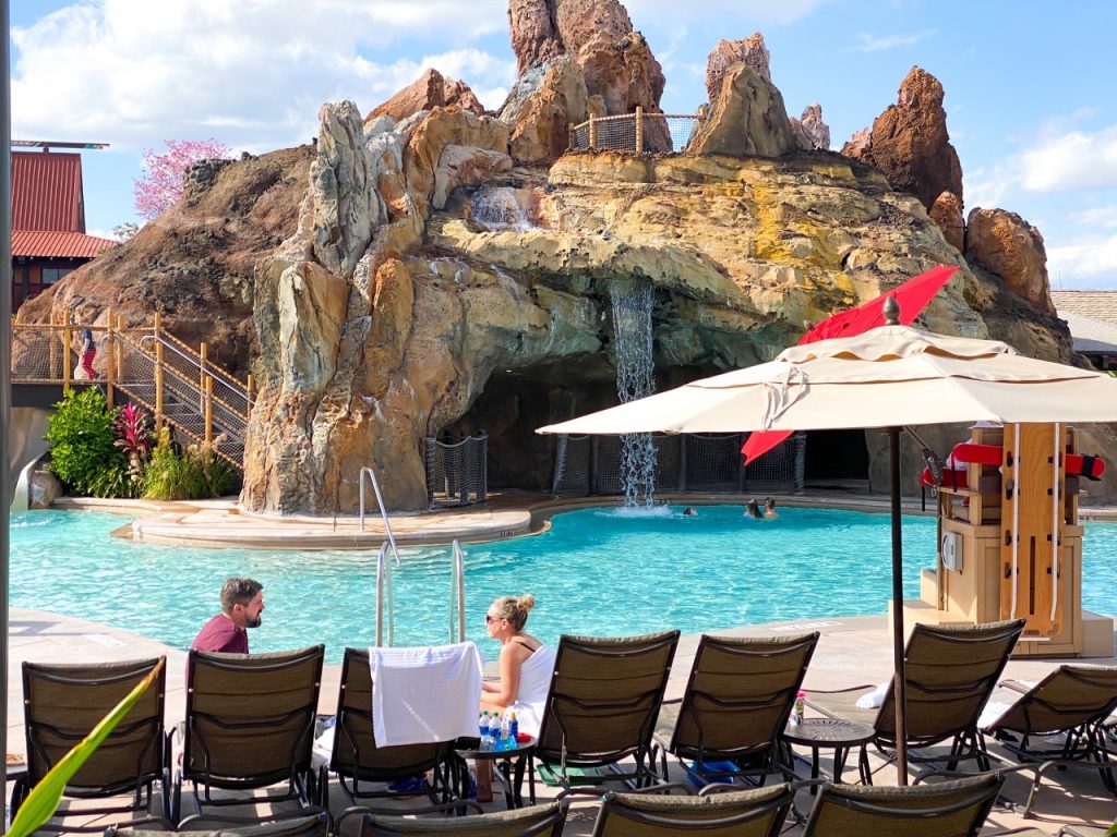 photo of the pool and waterfall at the Polynesian, best Disney resort for kids