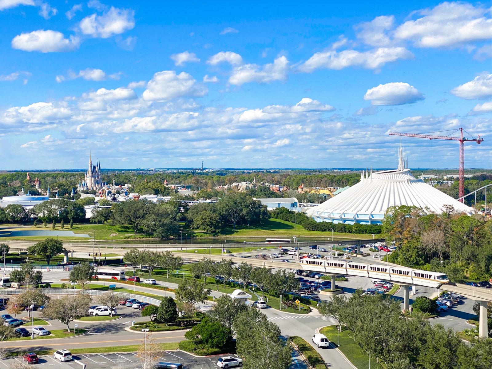 Disney Monorail Hotels view from Contemporary Resort where you can see the disney parks