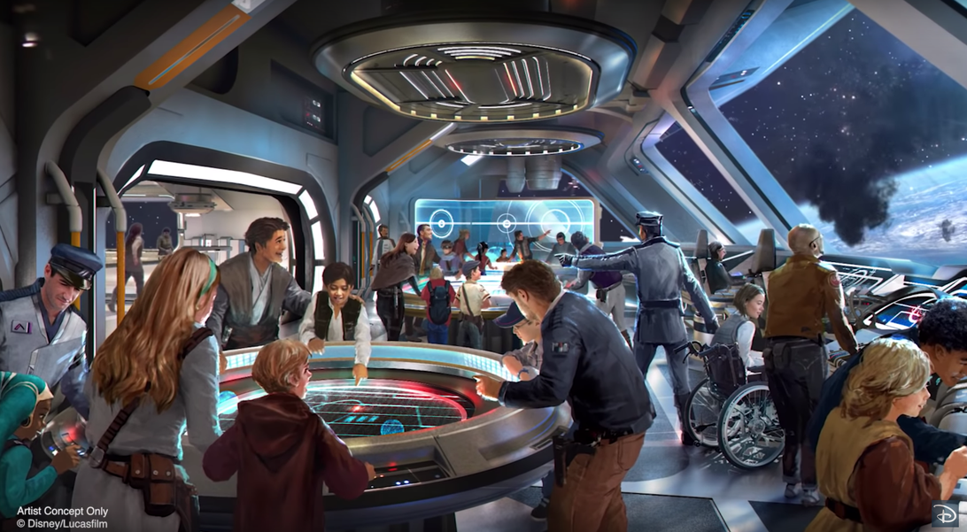 artist rendition of the bridge on the Halycon of the Disney Star Wars Hotel