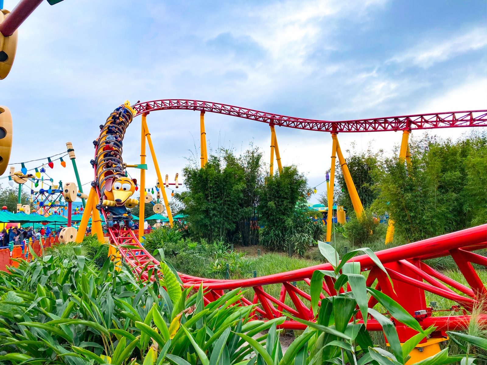 ground view of slinky traveling over the tracks on Slinky Dog Dash