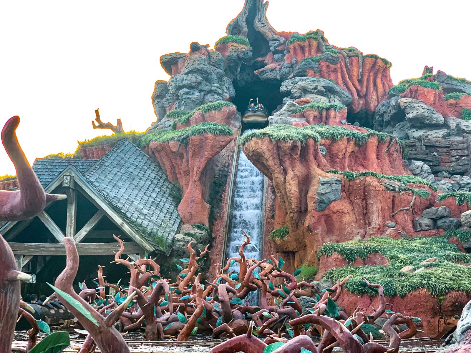 ground view of the final big drop on Splash Mountain 