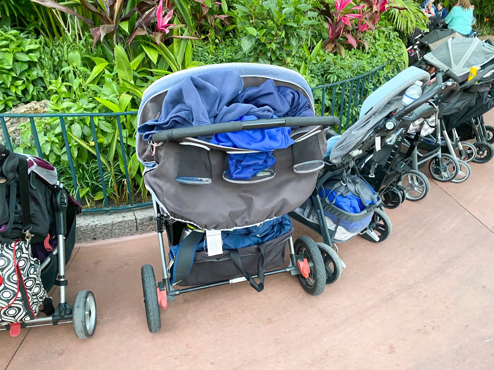 Once again, when leaving your strollers at Disney when on an attraction, they can be moved to spots like this to help avoid traffic. 