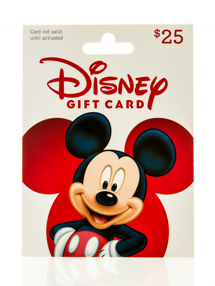 Photo of a single Disney gift card.
