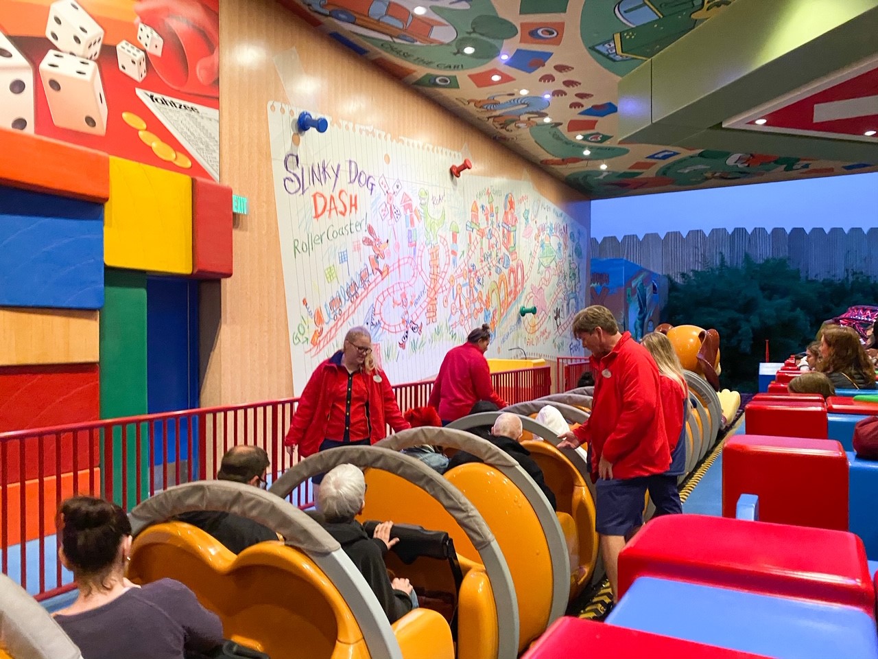 photo of people boarding slinky dog dash; a definite must, even if you only have one day in Hollywood Studios