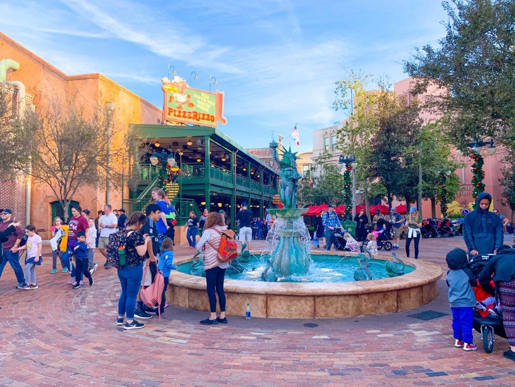 photo of the muppets fountain in the Streets of America; one day in Hollywood Studios