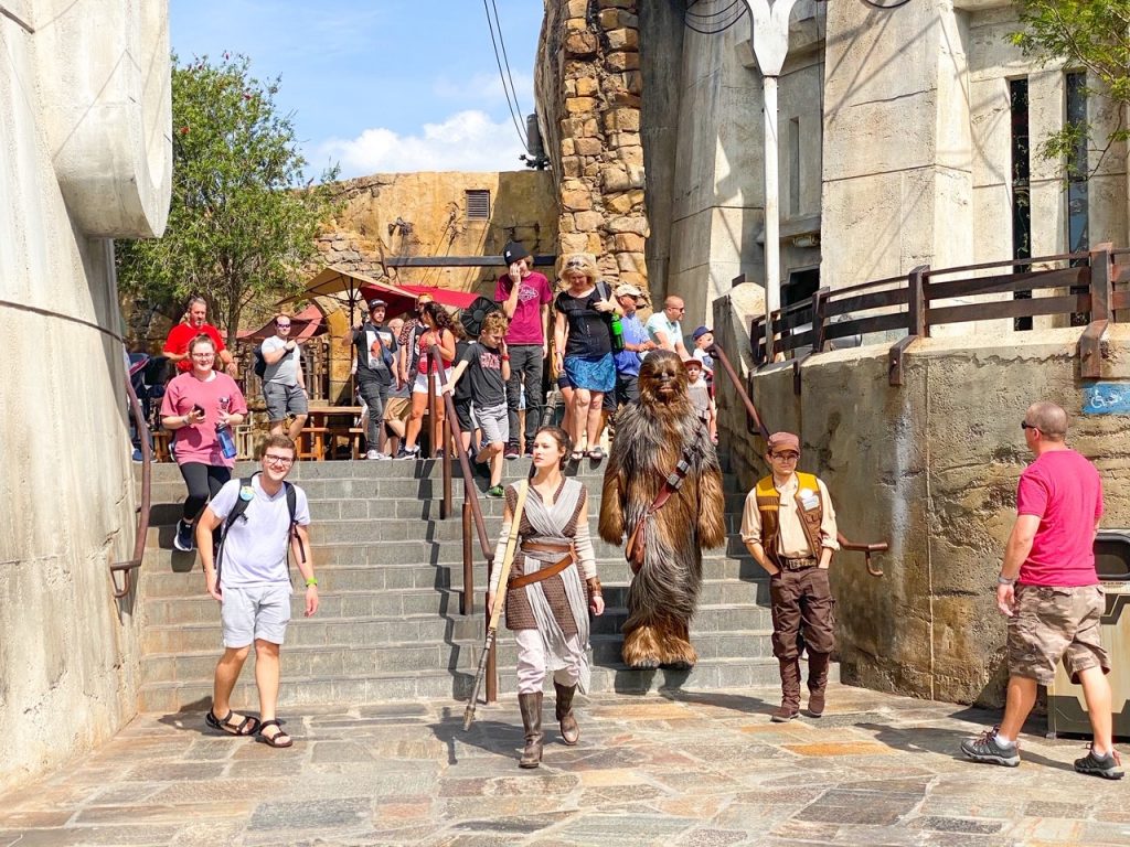 photo of Star Wars characters walking through Galaxy's Edge, one of the best things to do at Hollywood Studios