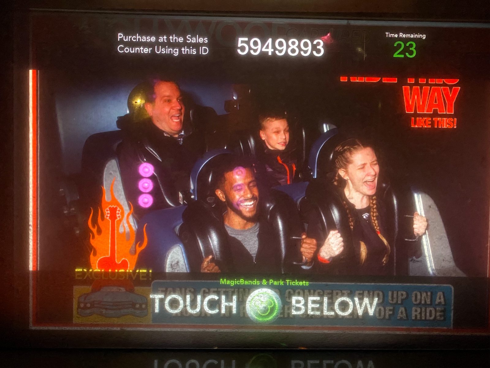 A couple on Rock 'n' Rollercoaster screaming, this is another ride at Disney World that you can bring bags on