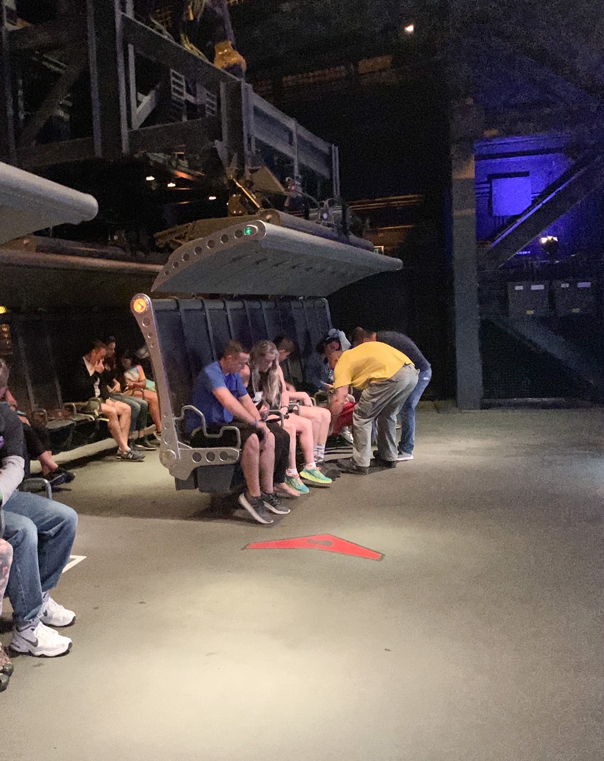 On soarin' you can't place your bag on the ride, in the basket underneath instead. The seats of the ride are pictured
