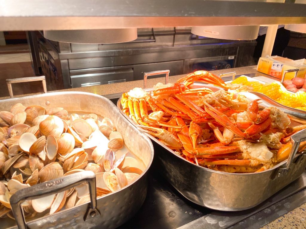 photo of an amazing seafood buffet; an option for guests on the deluxe dining plan 