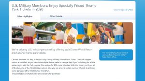 screenshot of disney military deals