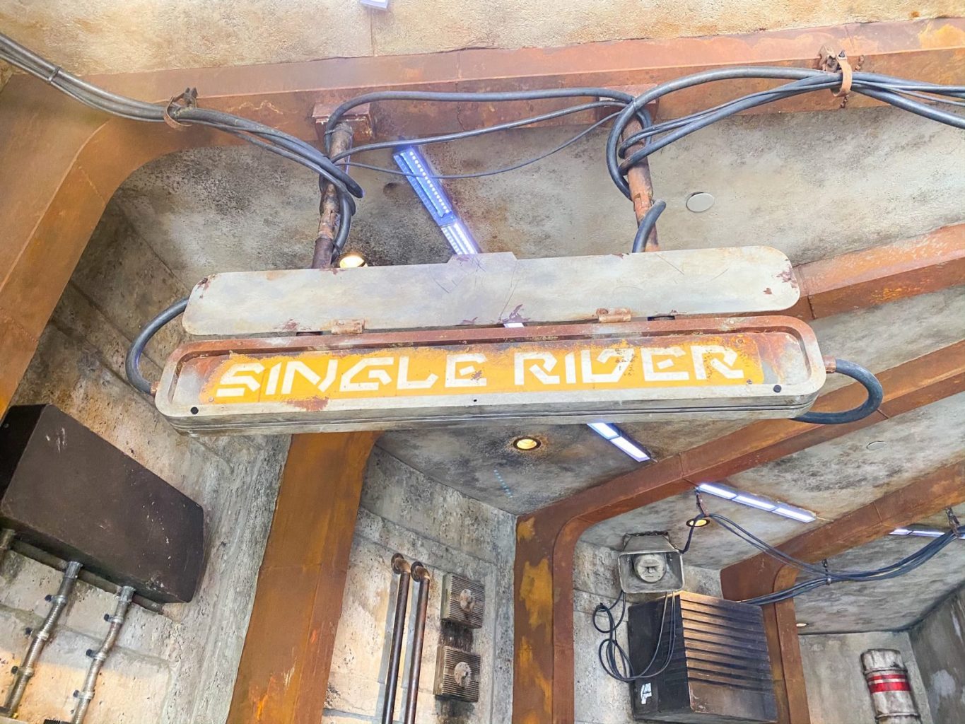 Disney Single Rider Line sign at Millennium Falcon, popular Star Wars ride in Walt Disney World